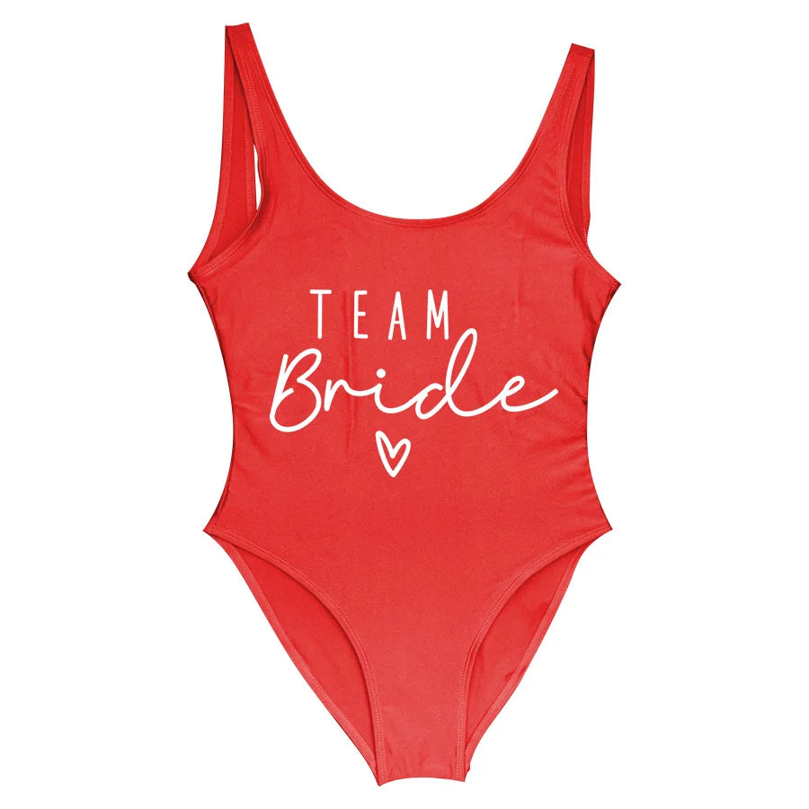 Hen Party Swimsuits One-Piece Team Bride Swimwear Bride To Be Woman Pink Swimwear Bachelorette Beatchwear Bathing Suits