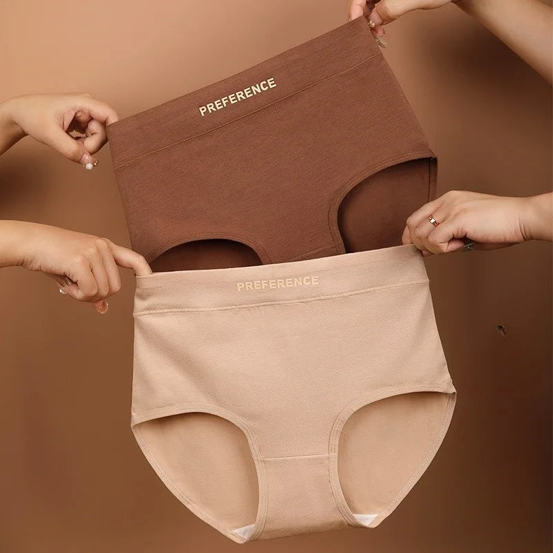 4Pcs/Set Women's High-Waist Cotton Briefs Tummy Control Panties Soft & Breathable Underwear Plus Size Comfort Lingerie M-XXL