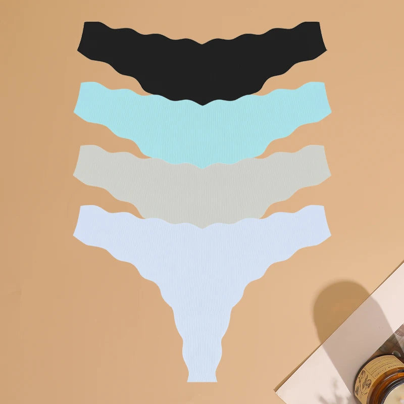 4pcs Seamless Knitting Underwear Women Ultra-Soft Panties Sexy Breathable Solid Thongs Female Low Waist Stretchy G-String T-Back