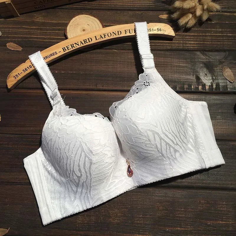 Cotton-lined solid women full-coverage bra Breathable Push up Sexy lace underwear lingerie top big bust 80-120 C D E F bh C3313
