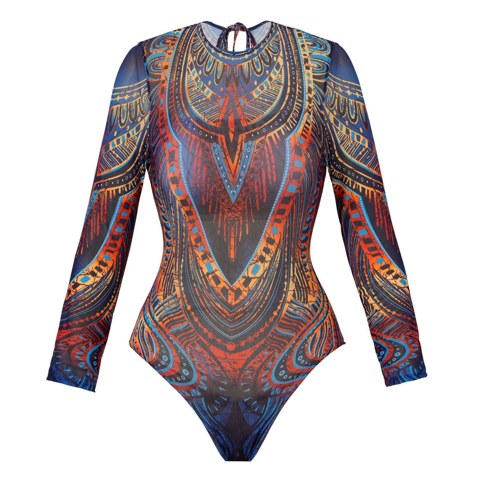Vintage Mesh Print Swimming Suit for Women Long Sleeve High Waist One Piece Swimsuit 2025 Beach Bathing Suit Купальник