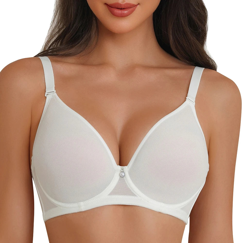 Sheroine Plus Size Women's Bra Full Coverage Ultra-thin Mesh Supportive Plunge T-Shirt Push Up Lift Everyday Lightly Lined Bras