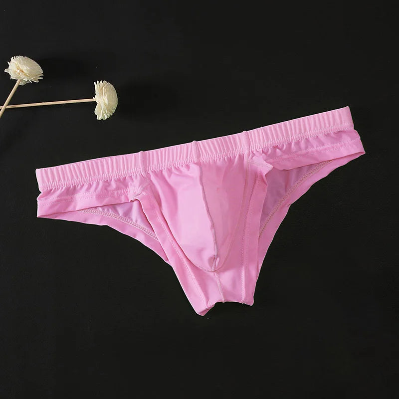 Sexy Men's Transparent Ice Silk Solid Color Panties Low-Waisted Breathable Underwear Pump Man Underpants Men Bulge Pouch Briefs