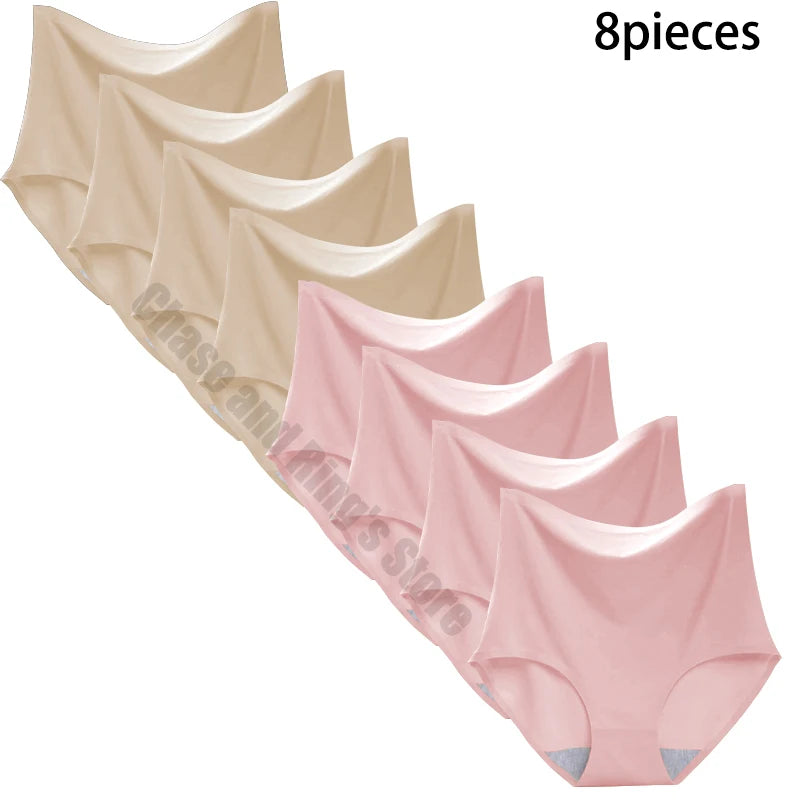 8 pieces Ice silk Women Underwear Slim Belly Tight fit Pants Seamless Triangular Briefs Soft Lingerie Elastic Panties Large Size