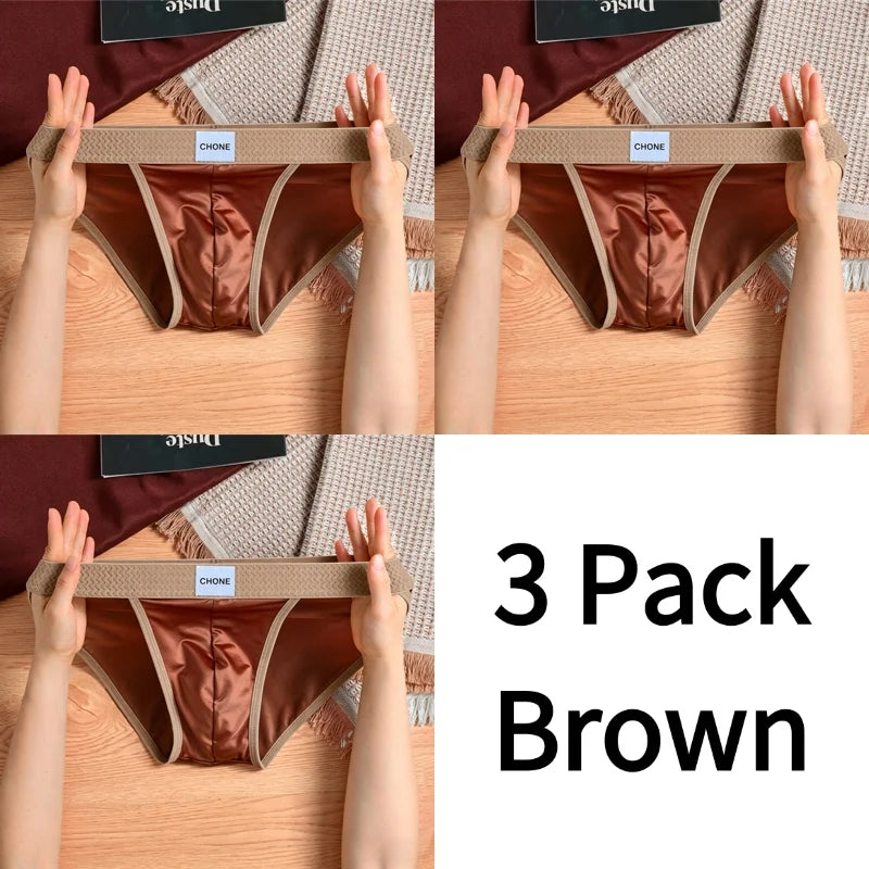 3pcs【LORIEN CREST】Luxury Men's Satin-like Ice Silk Briefs High Elastic Ultra Soft Breathable Antibacterial Comfortable Underwear
