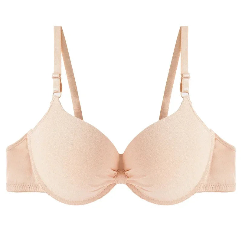 Sexy Women Cotton Gathered Bra Deep V Underwire Ladied Brassiere Push Up Lingerie Solid Bras Backless Intimate Underwear