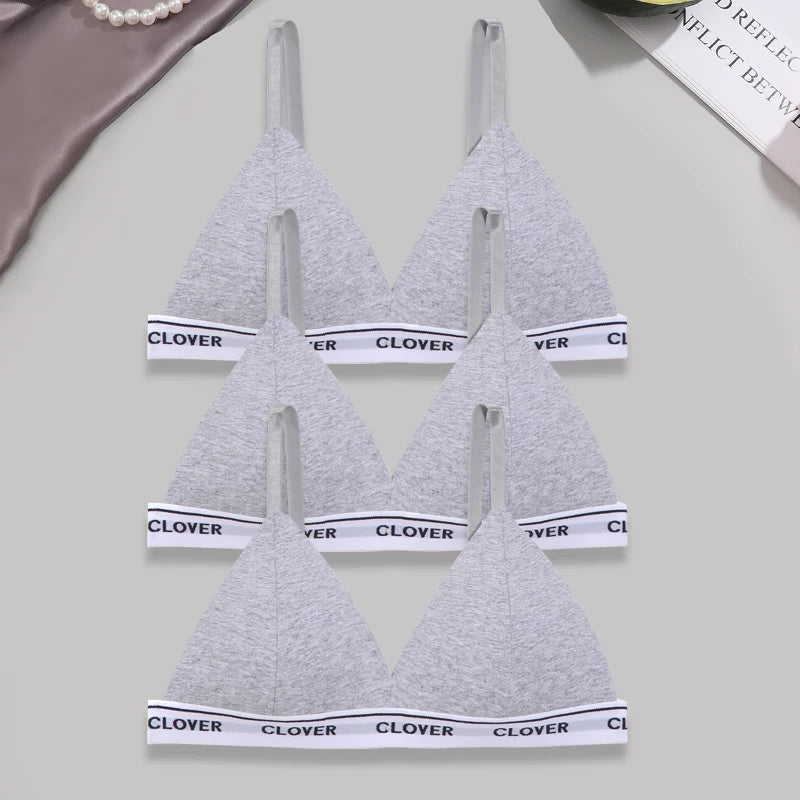 3PCS Cotton Bras Women Padded Triangle Cup Bras Female Comfortable Wireless Underwear Breathable Soft Intimates Lingerie Bras