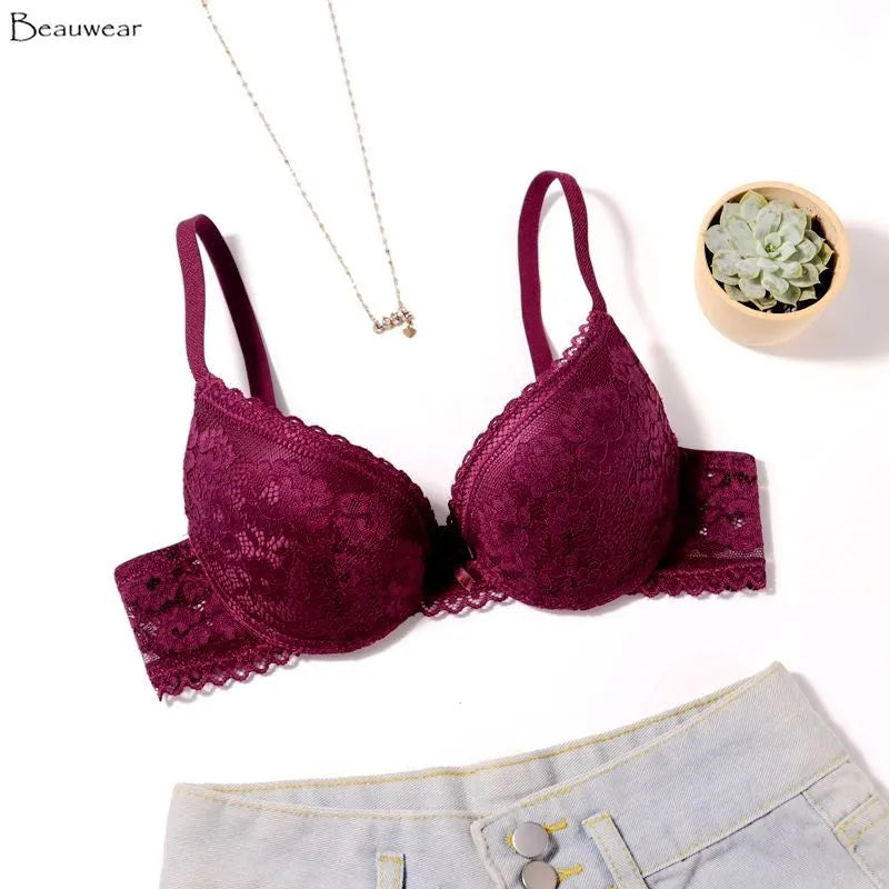 Beauwear 75 80 85 B C Cup Women's 3/4 Cup Plunge Bras Sexy Lace Solid Color Thin Mold Cup Bra Unlined Underwire Bralette