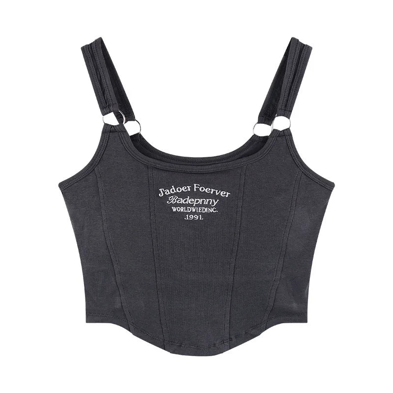 Female Women Print Sleeveless Crop Top Tank Tops Sexy Vest Letters Solid Short Women's T-shirt Camisole Crop Top with Bra Pad
