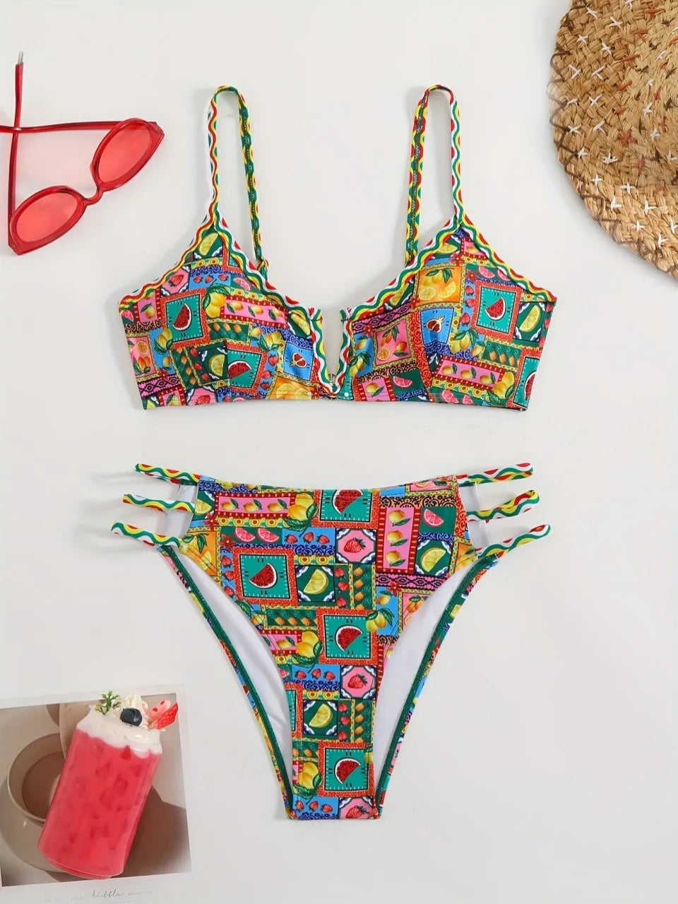 Strappy V Wire Bikinis 2026 Sexy Triangle Swimwear Female Printed Swimsuit Women Bather Bathing Swimming Suit Padded Beachwear