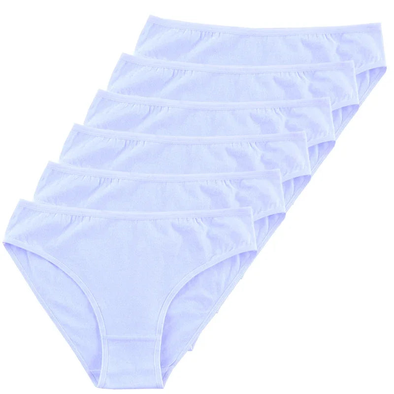 6pcs Women Panties Girl Sexy Underwear Solid Color Middle-Waisted Briefs Female Ventilation Soft Cotton Women's Underpants