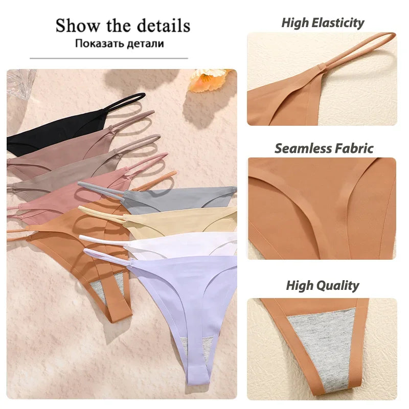 10Pcs Women Seamless Thongs Thin Strap Low Waist High Flexibility Panties Sexy Underwear Ladies Briefs T-back Comfortable Women