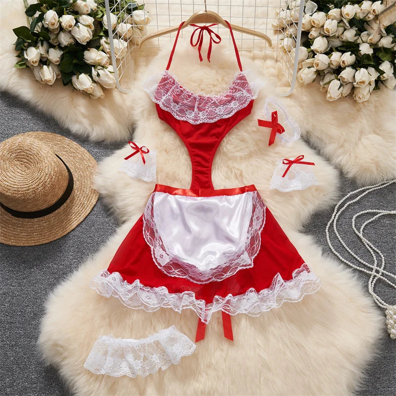 Women Strap Hollow Out Backless French Style Striped Erotic Playsuits Cosplay Slim Fit Underwear Black Lingerie Sexy Bodysuits