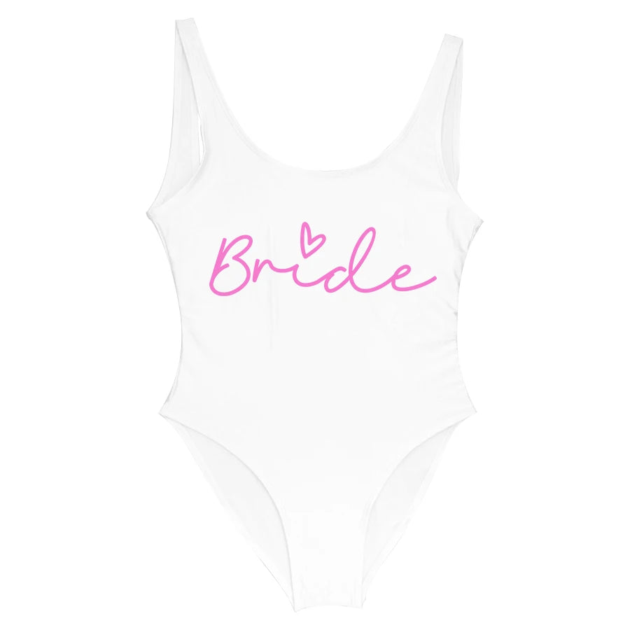 Hen Party Swimsuits One-Piece Team Bride Swimwear Bride To Be Woman Pink Swimwear Bachelorette Beatchwear Bathing Suits