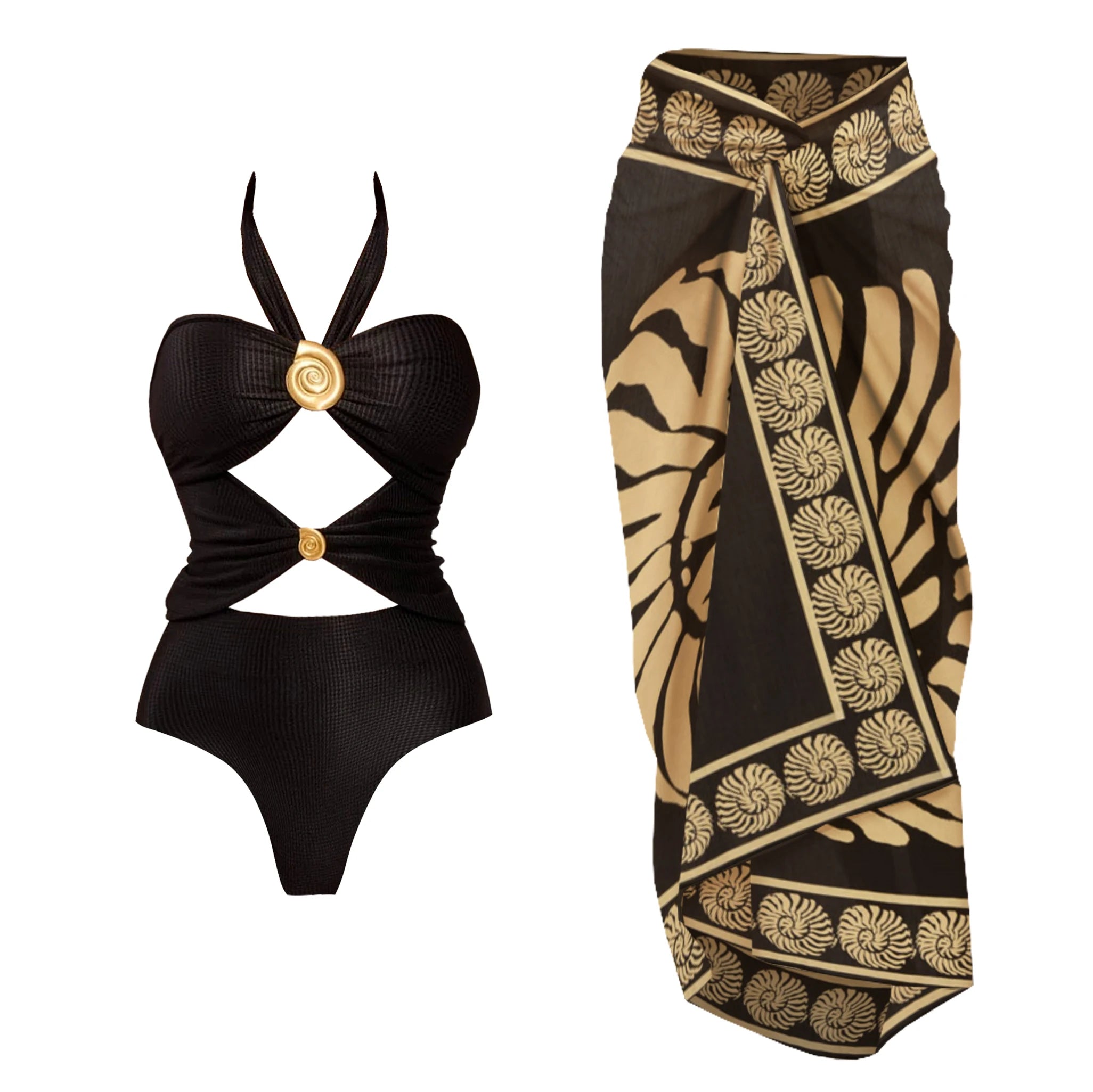 2Pcs Deep V One Piece Swimsuit Sexy Women Swimwear 2025 Shiny Star Bikini High Waist Biquini Female Swim Suit Bodysuit Beachwear