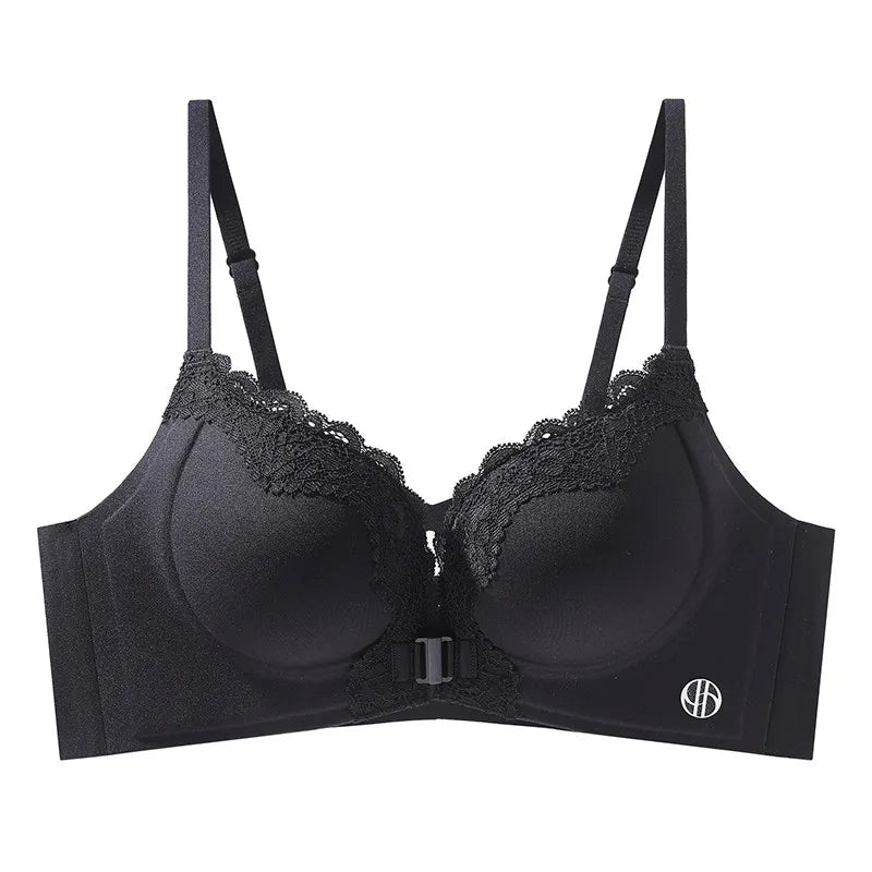 Front Closure Push Up Bras for Women Padded Sexy Small Bust Plunge Lace Leopard Print Underwire Bralette