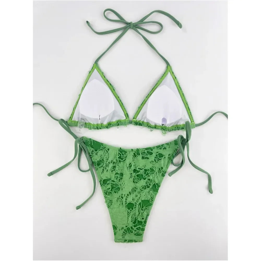 Gothic Grunge Swimsuit Distressed Micro Bikini Y2K Bathing Suits Halter Strappy Lace Up 2026 Trend Woman Punk New Beach Swimwear