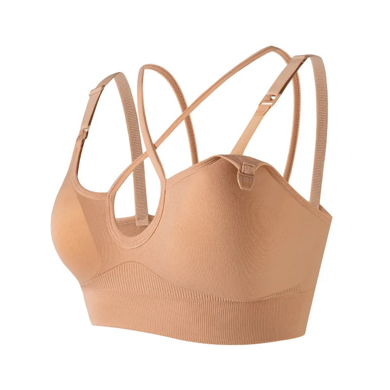 Maternity Women Cross Seamless Tank Nursing Bra With Removable Pads Yoga Sports Pregnant&postpartum Moms Bras For Breastfeeding