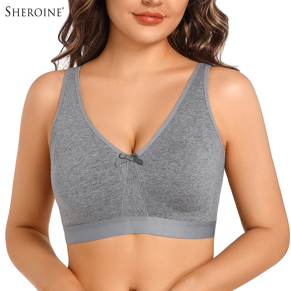 Sheroine Cotton Bra for Big Breast Women, Wirefree Comfort Full Coverage Soft Seamless Underwear Unlined Non-Padded Bras