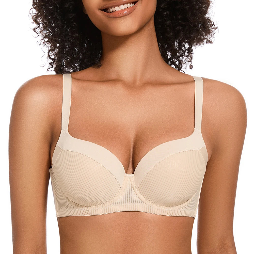 Sheroine Plus Size T-Shirt Bra, Push Up Underwire Lightly Padded Full Coverage Plunge Bras for Women Supportive Comfort
