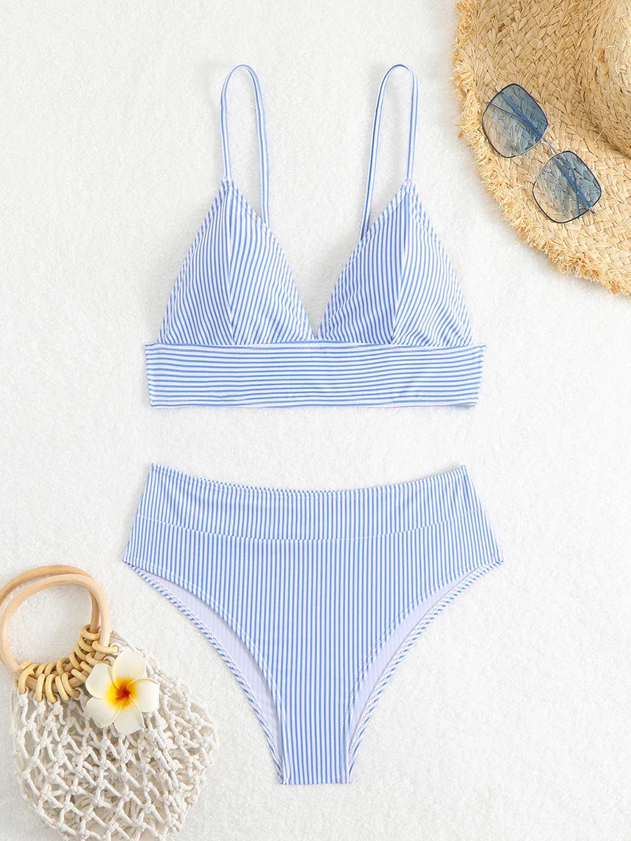 Sexy Striped Ruffle Bikini Swimsuit Women 2026 Two-piece Swimwear High Waisted Bikinis Set Female Bathing Suit Push Up Beachwear