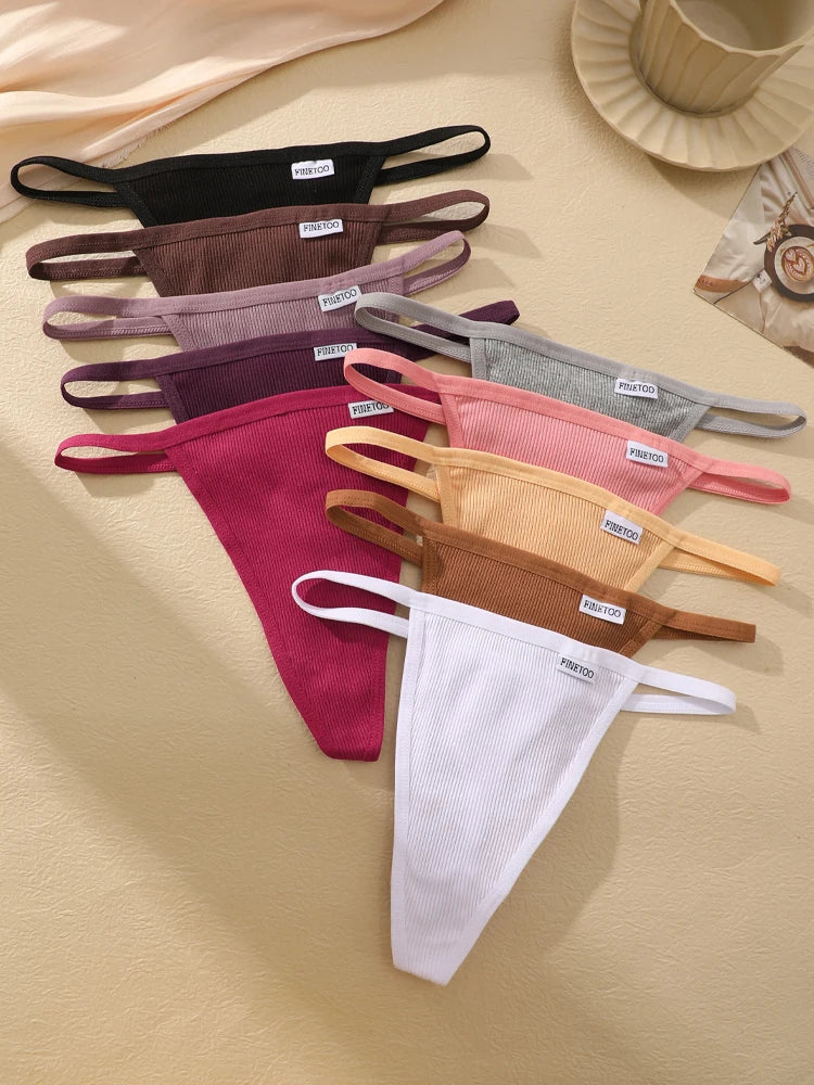 FINETOO 10PCS Cotton Thread Thongs Panties Sexy Solid Solid Low Rise T-Back Underpants Female Cozy Breathable Intimates Lingerie