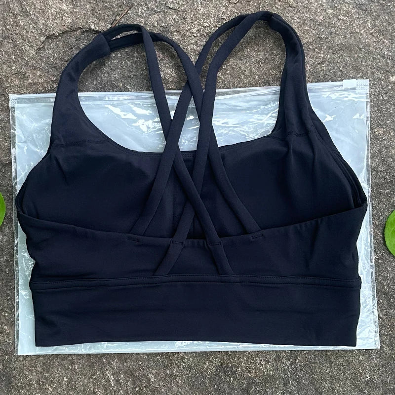 Solid Color Women Cross Back Bra Fitness Underwear Soft Fitness Sport Bra Top Gym Yoga Athletic Workout With Chest Pad