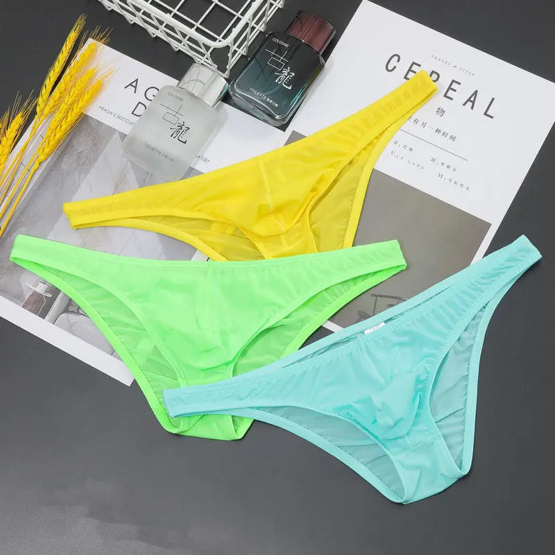 Men's Sexy Breifs Confortable Ice Silk Briefs Ultra-thin Transparent Breathable Underwear Low Waist Underpants Fashion Briefs