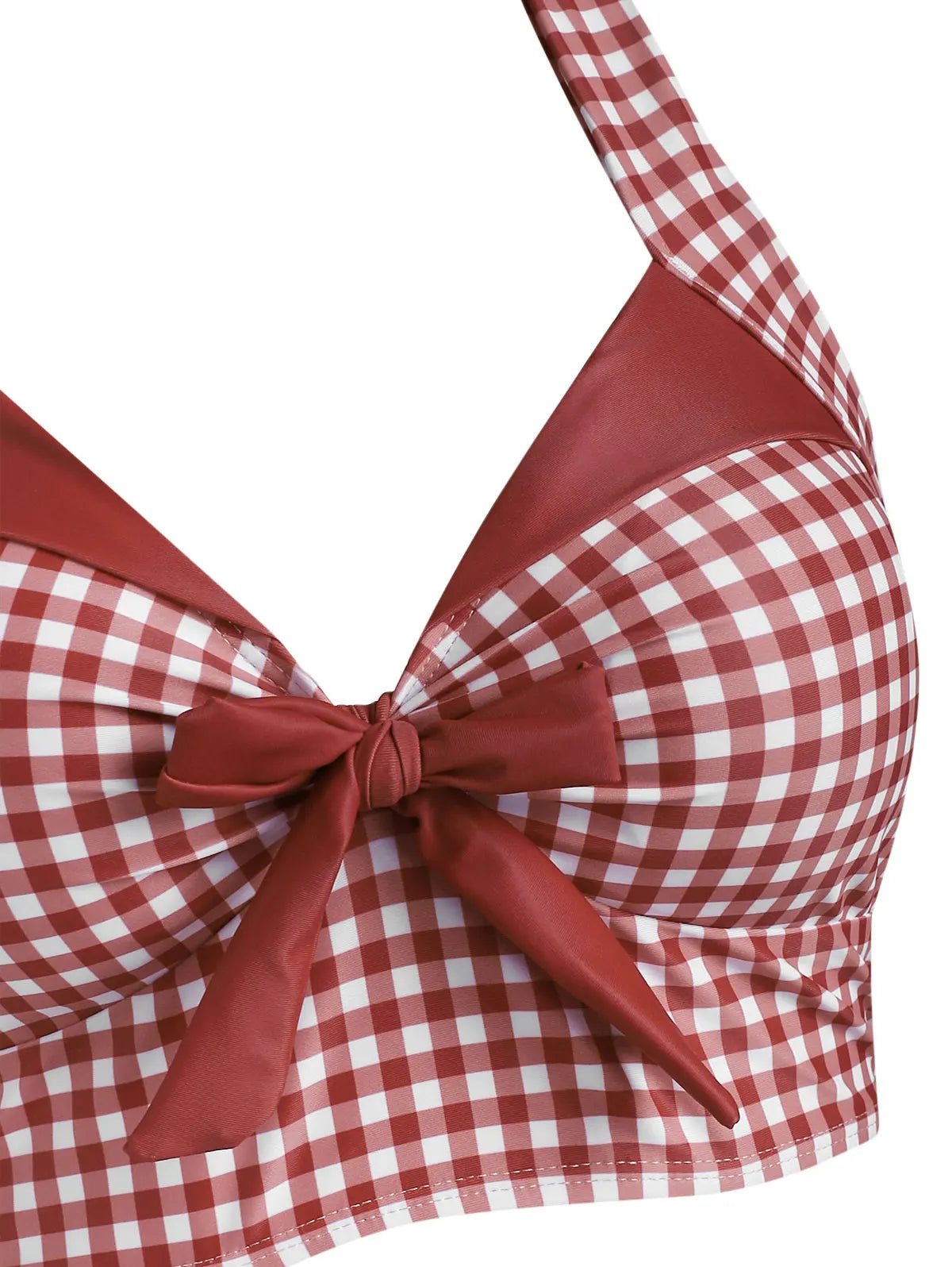 Dressfo Women's Tummy Control Tankini Swimwear Vintage Plaid Print Swimsuit Corset Style Mock Button Summer Beach Bathing Suit