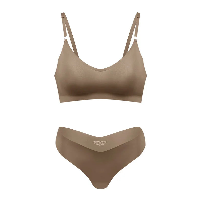 Hot Sale Ladies' V-Neck Style Wire-Free Seamless Underwear Set With Briefs Women Underwear Bras And Panties Set