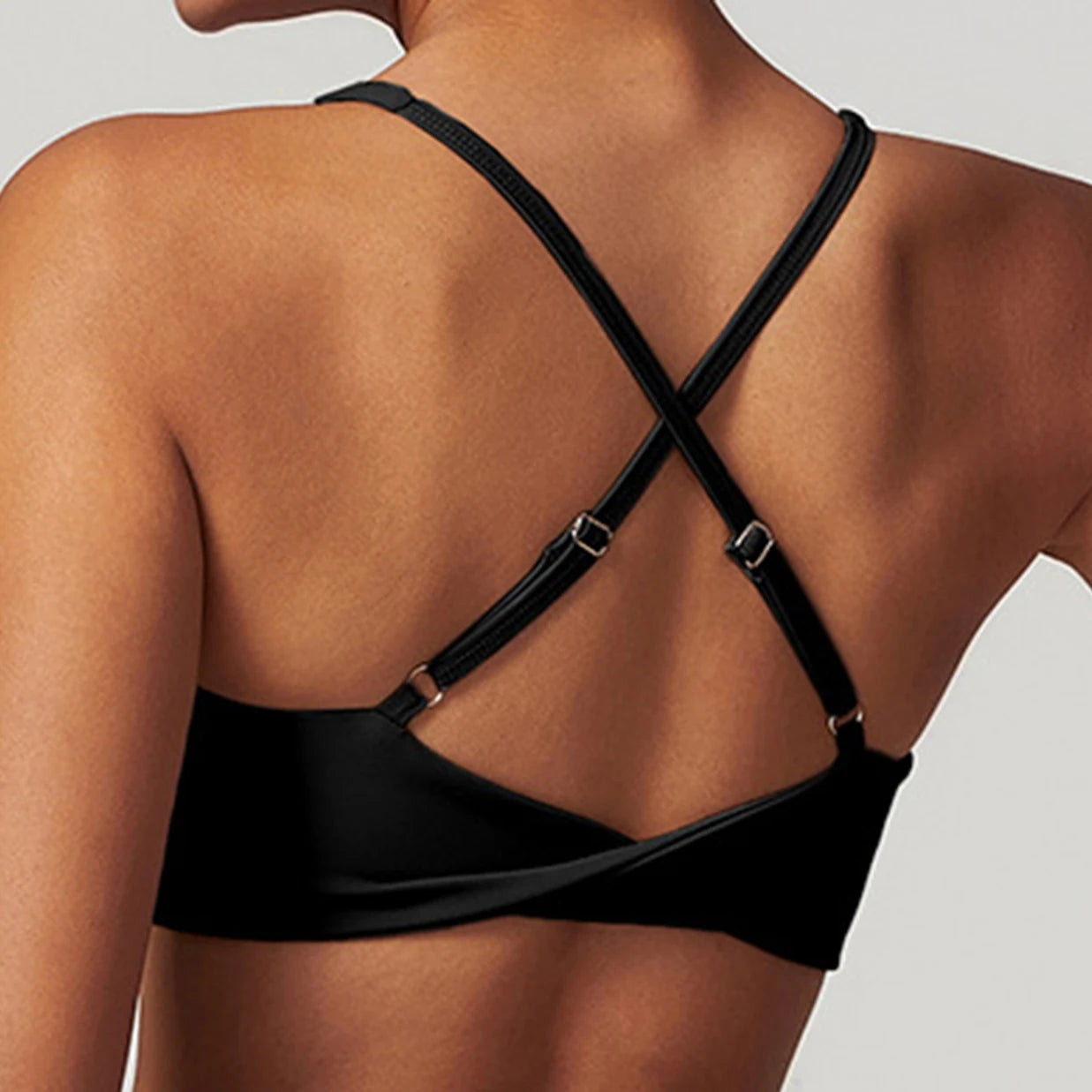 Anfilia Women's Sports Bra Deep V Neck Sports Bra Criss Cross Backless,Outdoor Workout Leisure Bra Running Fitness Pilates