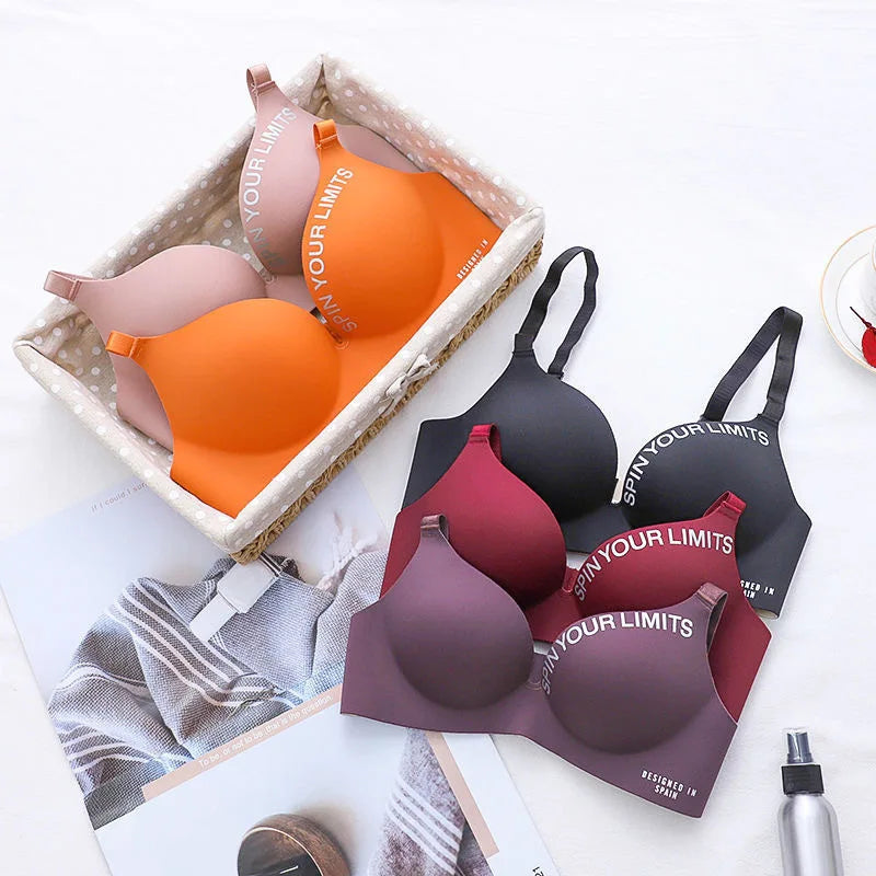 Fashion Alphabet Print Bra One-Piece Women's Underwear Without Steel Ring Gather Bralette Breathable Seamless Sleep Brassiere