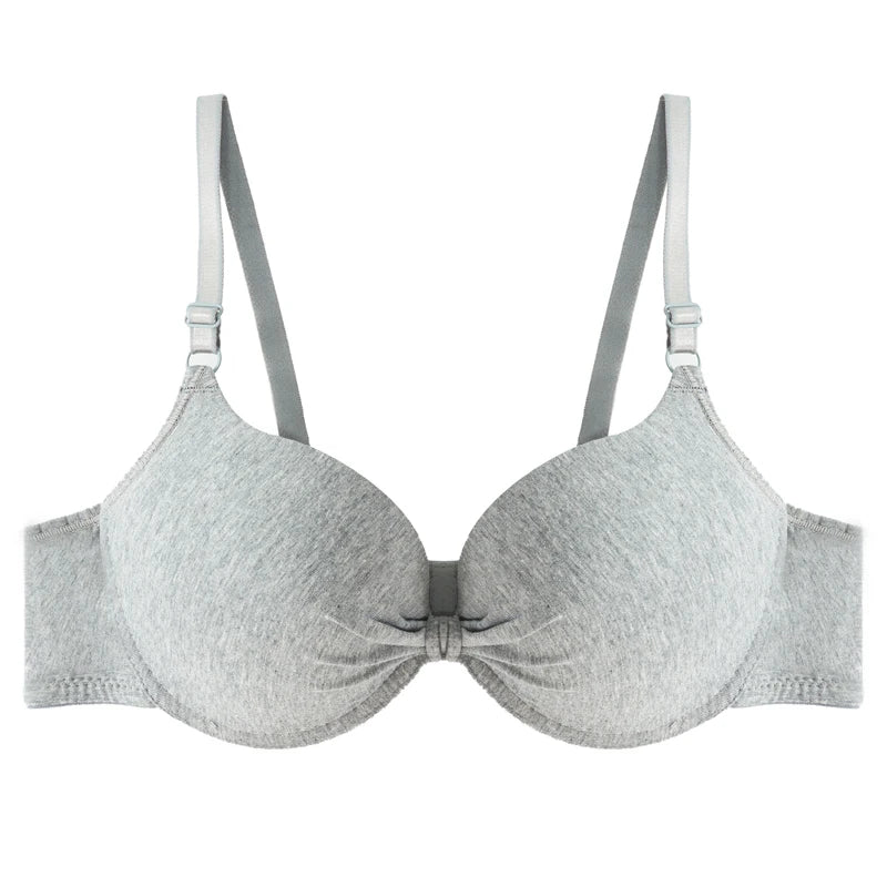 Women's Sexy Cotton Gathered Bra Deep V Underwire Ladied Brassiere Push Up Lingerie Solid Bras Backless Intimate Underwear
