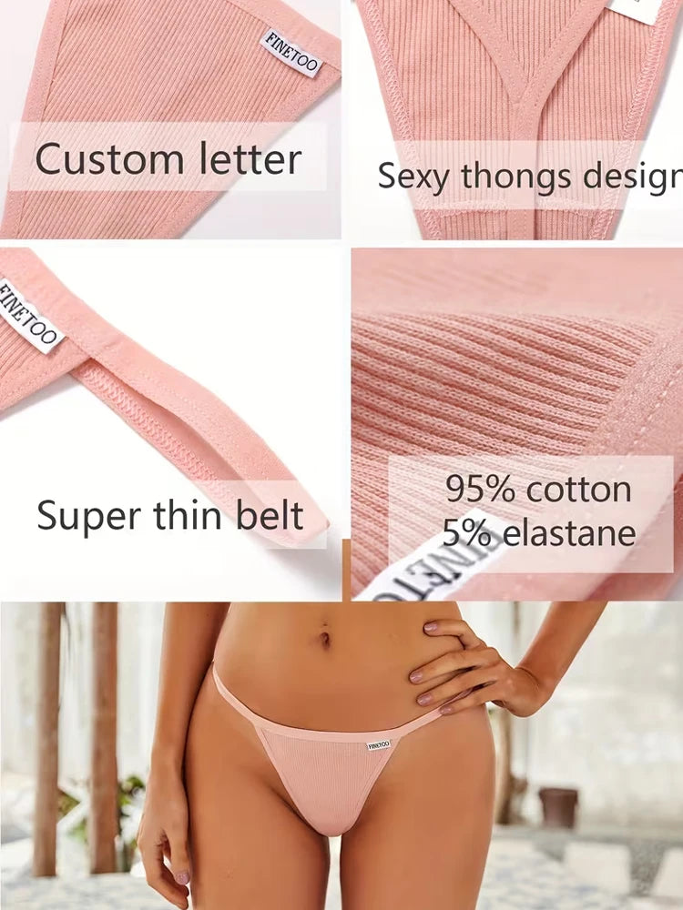 FINETOO 10PCS Cotton Thread Thongs Panties Sexy Solid Solid Low Rise T-Back Underpants Female Cozy Breathable Intimates Lingerie