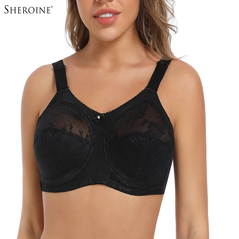 Sheroine Minimizer Plus Size Lace Bras Wirefree Full Figure Ultrathin Unpadded Large Breasts Bra