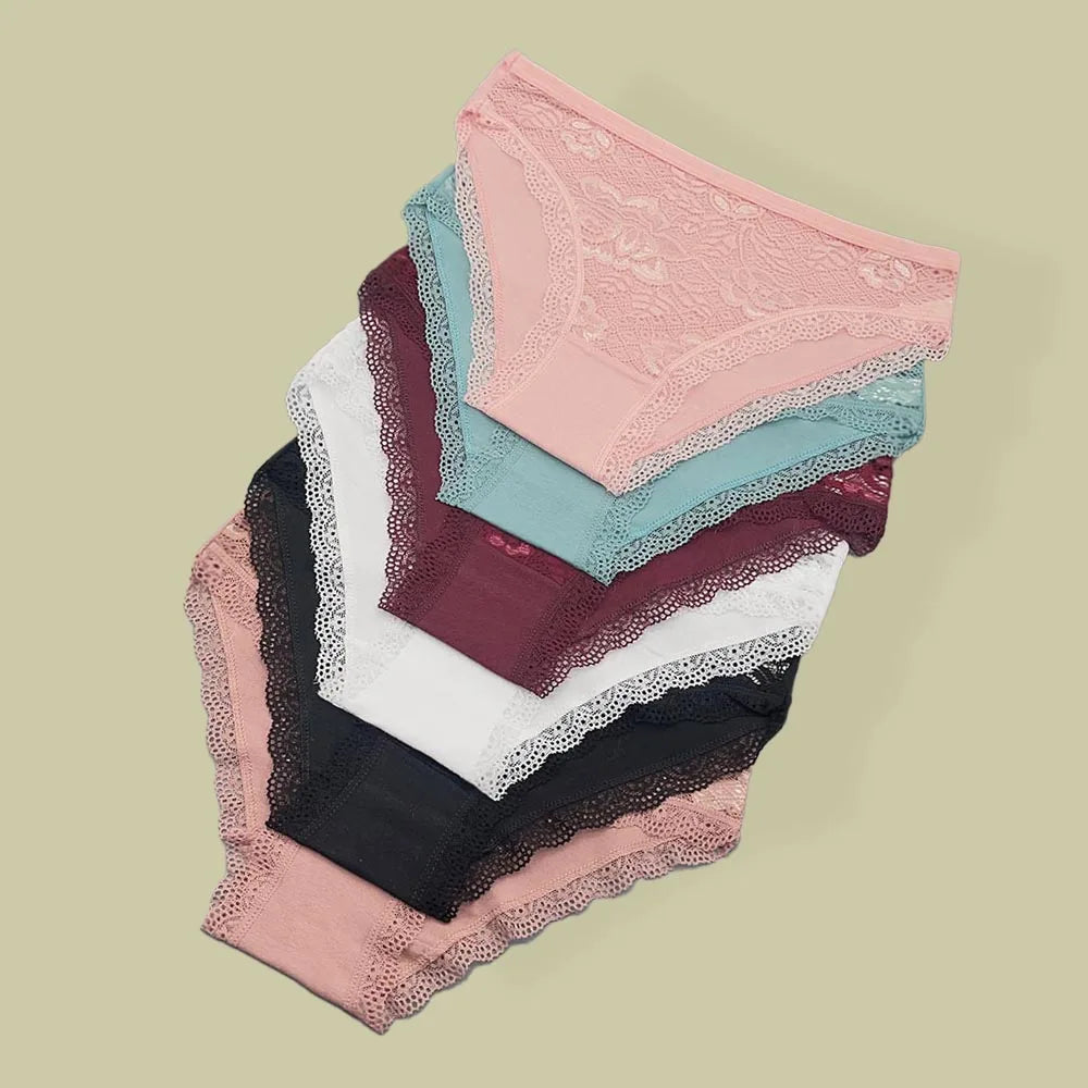 Moonflame 5 Pcs Female Underwear Girls Low Rise Cotton Briefs Sexy Lace Adult Women's Sexy Panties