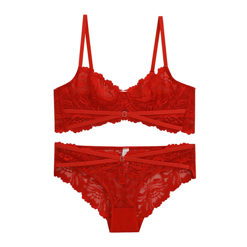 Logirlve Ultra-thin Bra Set Lingerie Push Up Brassiere Embroidery Lace Underwear Set Sexy Straps Panties For Women underwear