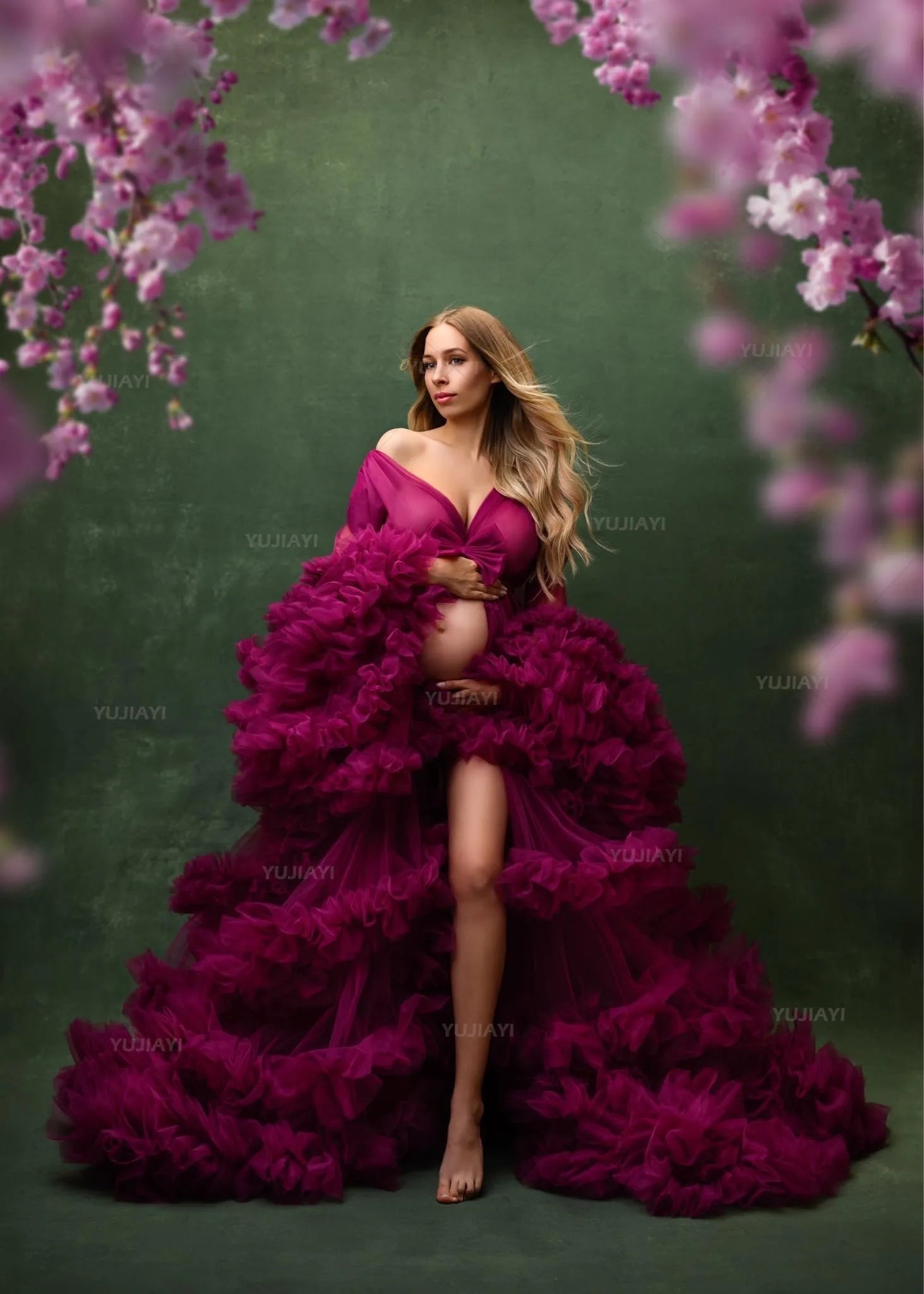 Maternity Dresses for Photoshoot Puffy Tulle Women Robe Long Sleeve Maxi Gown Wedding Anniversary Pregnancy Sleepwear Nightwear