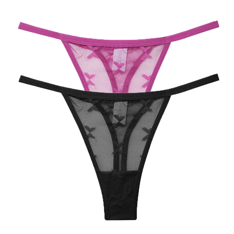 2PCS/Set Mesh G-String Women's Panties Transparent Underwear Women Seamless Thong Female Underpants Intimates Lingerie S-XL
