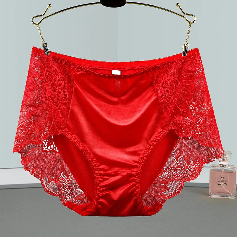 New Women Lace Flowers Panties Sexy Hollow Temptation Silk Breathable Underwear Tummy Mid Waist Butt Lift Briefs Intimate Panty