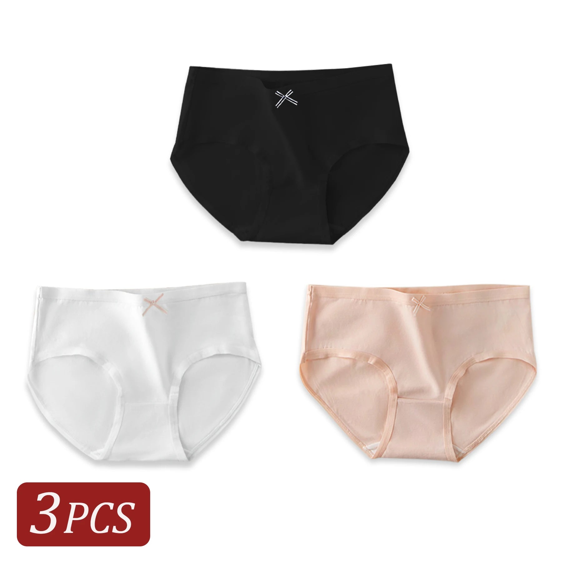 3PCS Cotton Women Panties Underwear Cute Bowknot Design Girls Briefs Lingerie Simple Low-Waist Comfortable Underpants