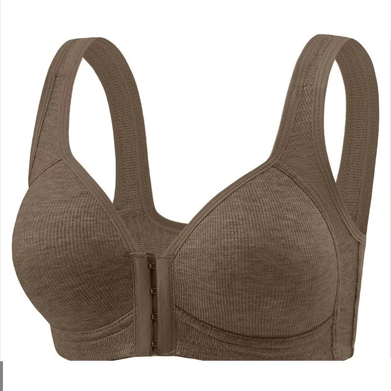 Women's Bra Pure Cotton Front Button Bra Anti Sagging No Steel Ring Comfortable Fabric Middle-aged Elderly Mothers' Underwear
