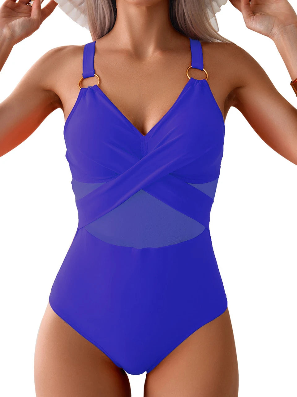 2026 Plain Ruched Swimsuit Women One Piece Ring Link Swimwear Female Bathers Bathing Swimming Swim Bodysuit Summer Beachwear