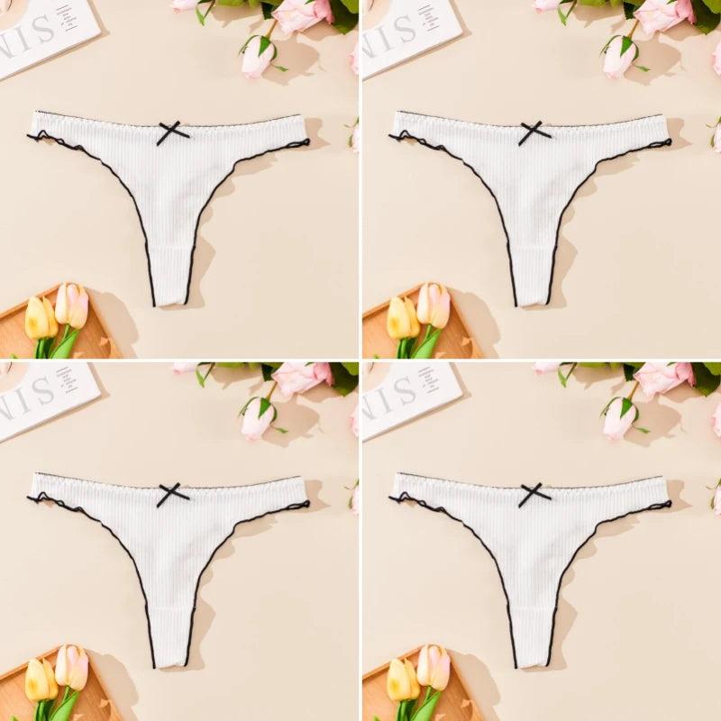 4PCS Breathable Comfortable Cotton Women's Thong Sexy G-string Skin-friendly Women's Underwear Seamless Stretchy Women's Panties