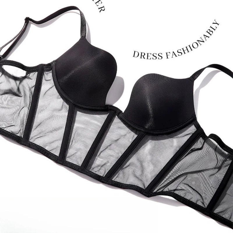Women Push Up Bra Sets Transparent Lingerie Sexy Shaper Bra Beauty Back Comfortable Underwear Adult's Fishbone Gauze Bralette