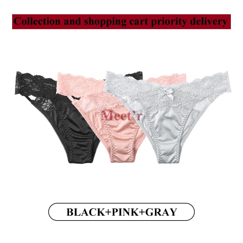 Meet'r 3Pcs/lot Women Sexy Lace Panties Low-waist Underwear Female G String Breathable Hollow out Lingerie Temptation Intimates