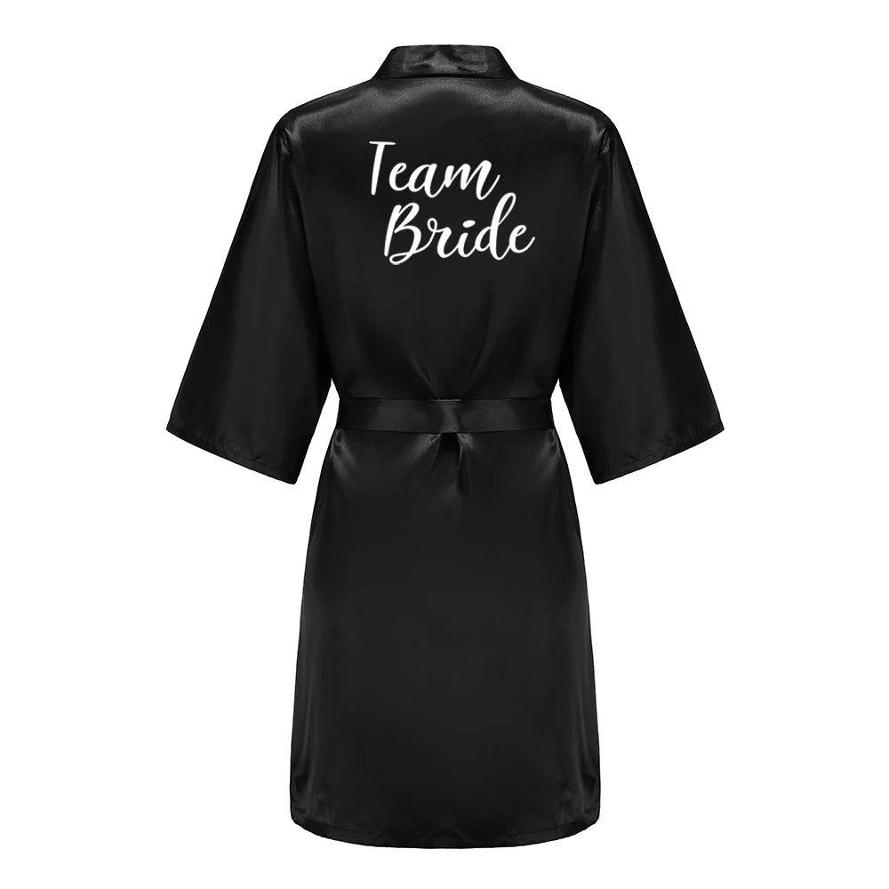 Black Women Silky Satin Robe Wedding Bridal Party Bride Bridesmaid Robes Kimono Loungewear Dressing Gowns