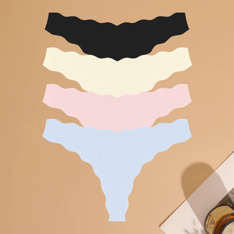 4pcs Seamless Knitting Underwear Women Ultra-Soft Panties Sexy Breathable Solid Thongs Female Low Waist Stretchy G-String T-Back