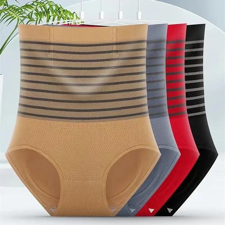 2pcs Women No Trace High Waist Shaping Briefs Body Shaper Slimming Underwear Butt Lifter Control Panties Stripe Shapewear Pants