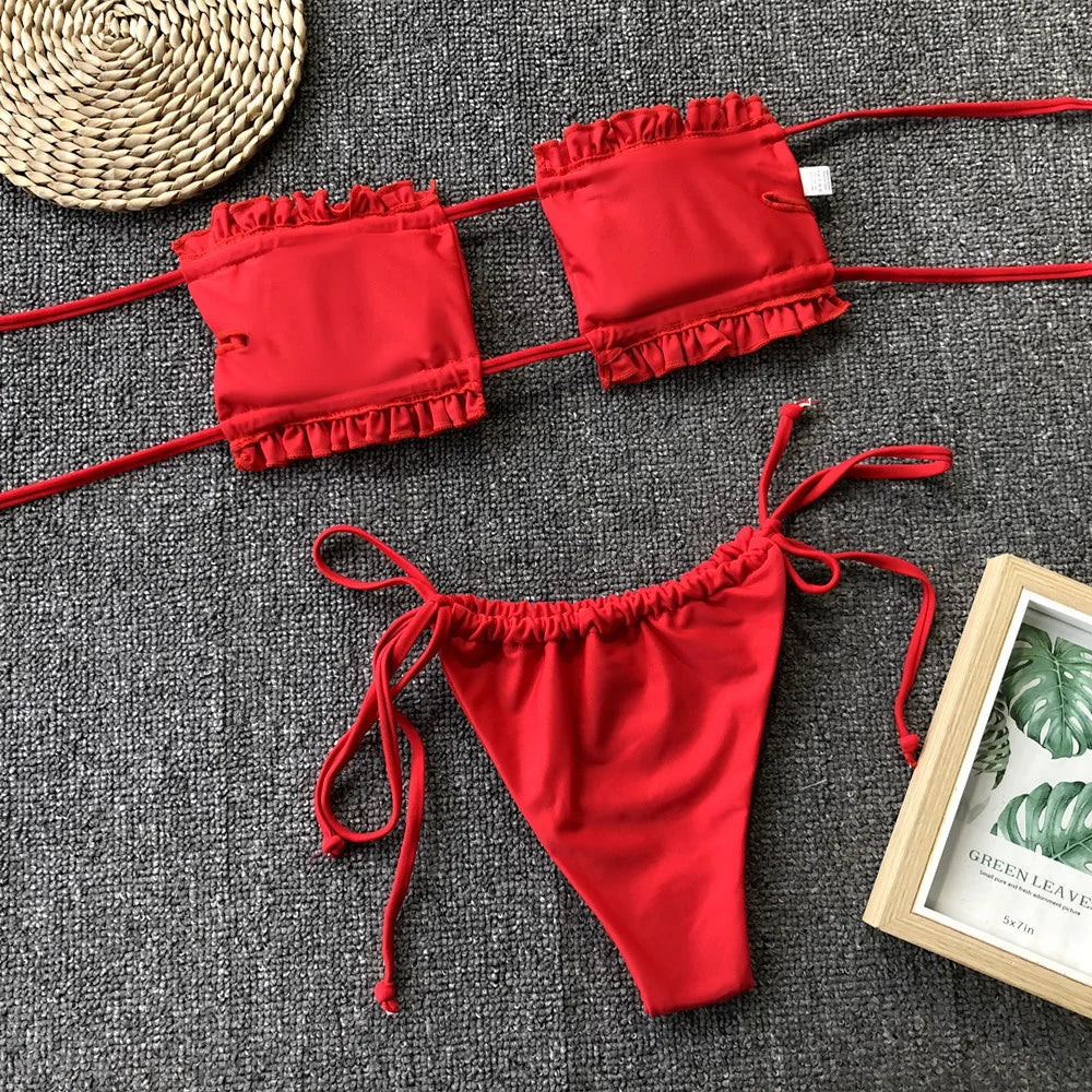 Ruched Bikinis Sexy String Swimsuit Women Extrem Bikini Swimwear Bathing Suit Trend Beach Wear Mayo Tangas Maillot De Bain Femme